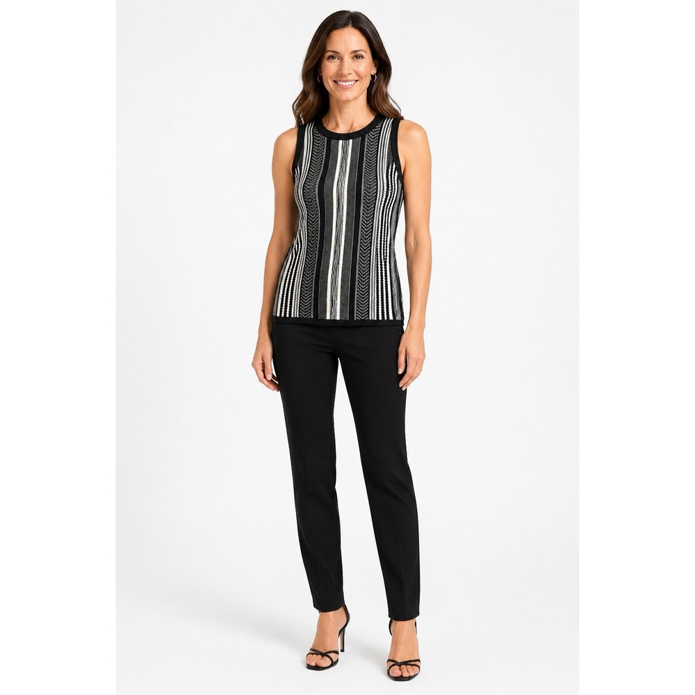 White House Black Market S Black White Textured Knit Wool Blend Sleeveless Top